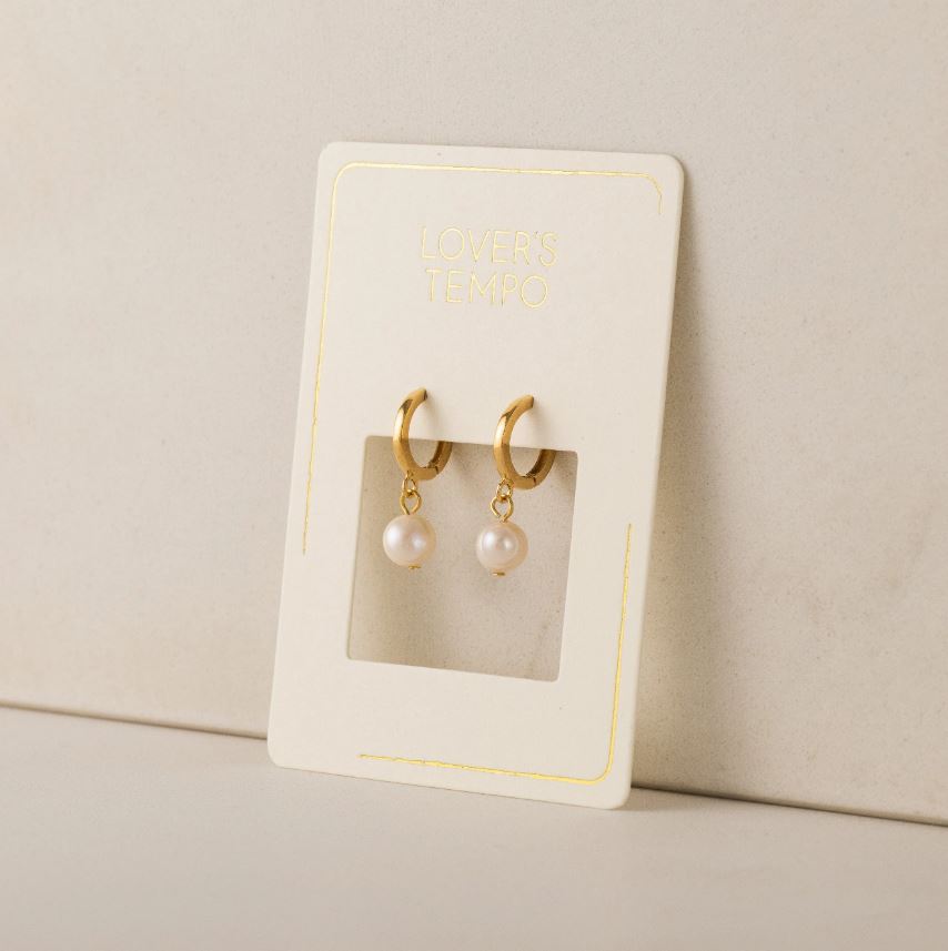 Lover's Tempo Amari Pearl Huggie Drop Hoop Earrings - Gold