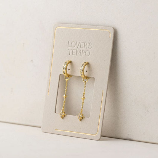 Lover's Tempo Starburst Drop Charm Hoop Earrings - Gold