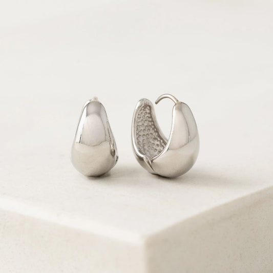 Lover's Tempo Oval Puff Hoop Earrings - Silver