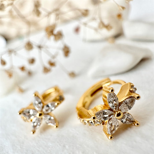 Minata Rhinestone Flower Gold Hoop Earrings
