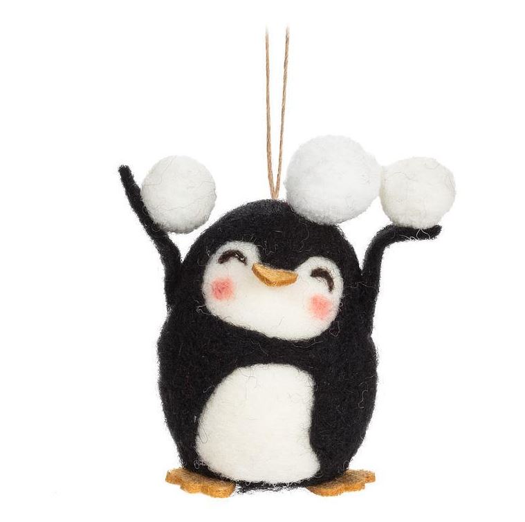 Penguin with Snowballs Ornament