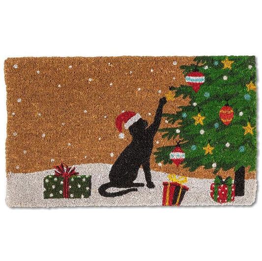 Playful Christmas Kitty Doormat