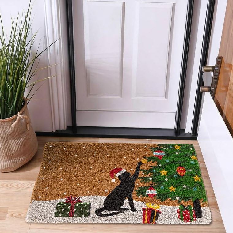 Playful Christmas Kitty Doormat