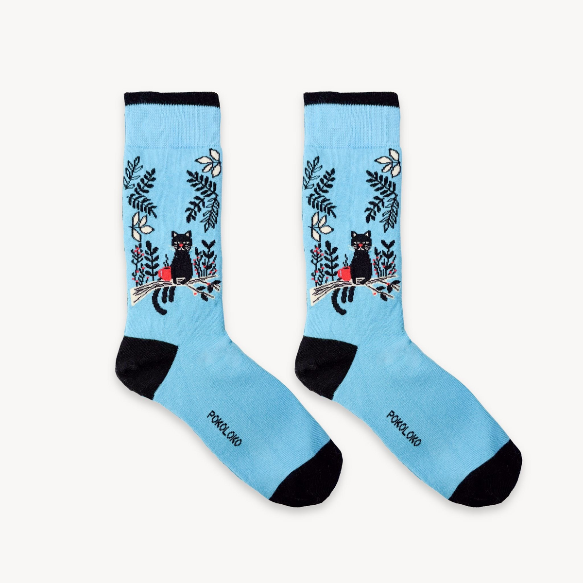 Pima Cotton Printed Socks - Coffee Cats