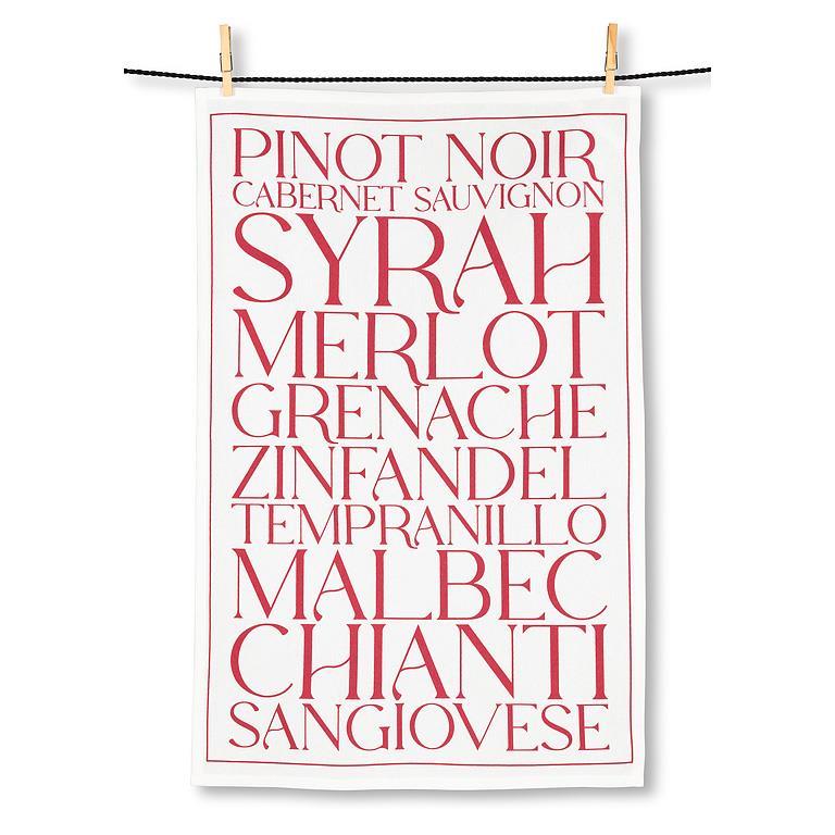 Red Wines Text Kitchen Towel