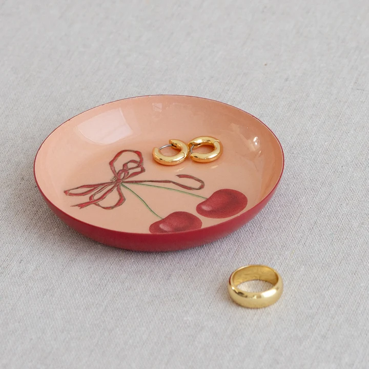 Printed Round Enamel Tray - Cherries