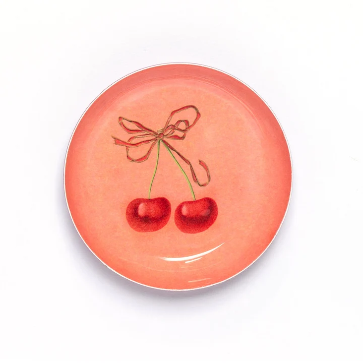 Printed Round Enamel Tray - Cherries