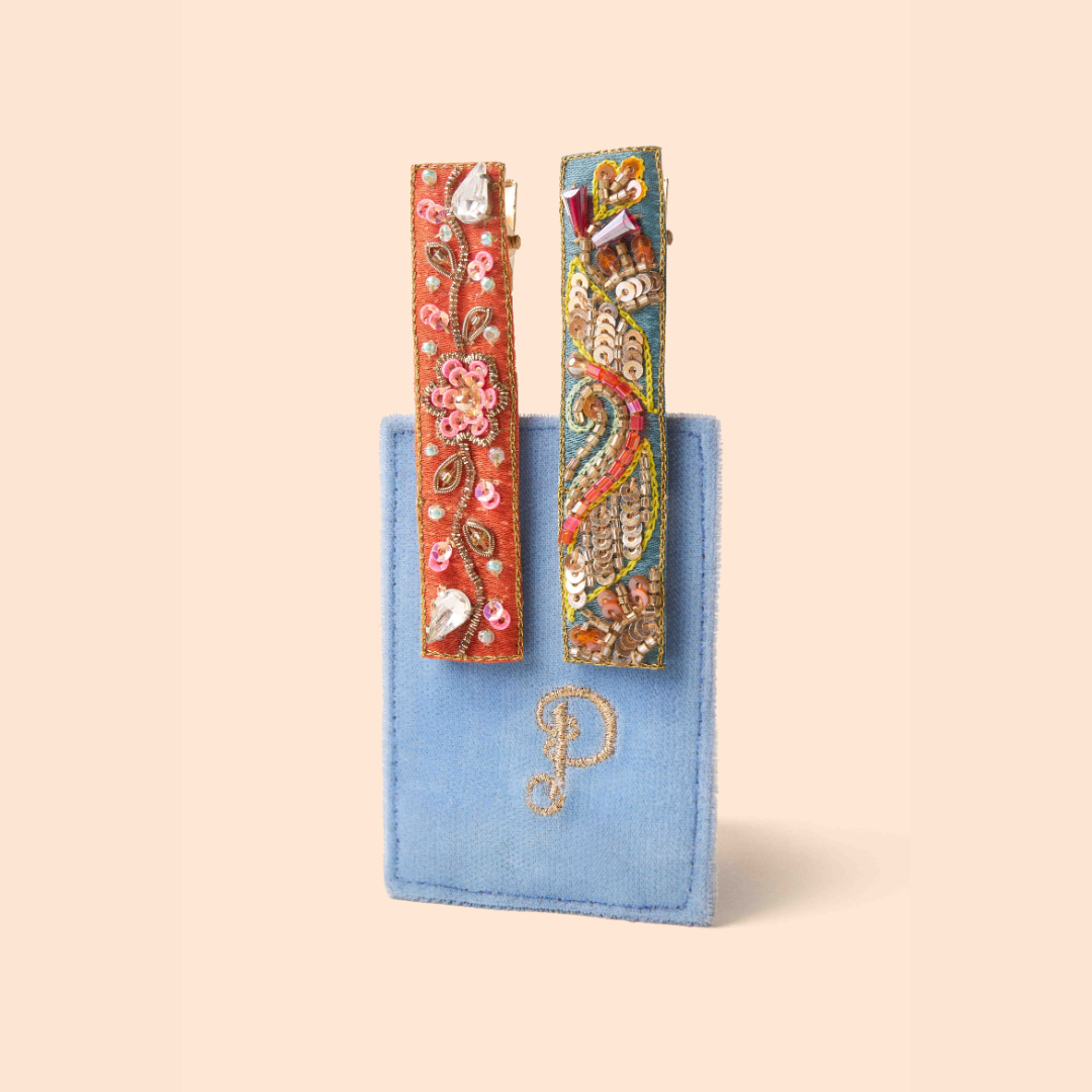 Embroidered Bar Hair Clips
