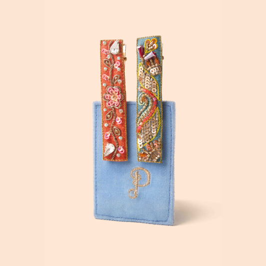 Embroidered Bar Hair Clips