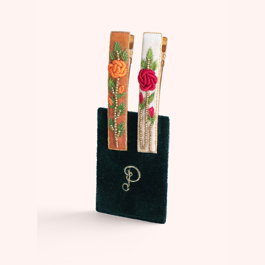 Embroidered Bar Hair Clips