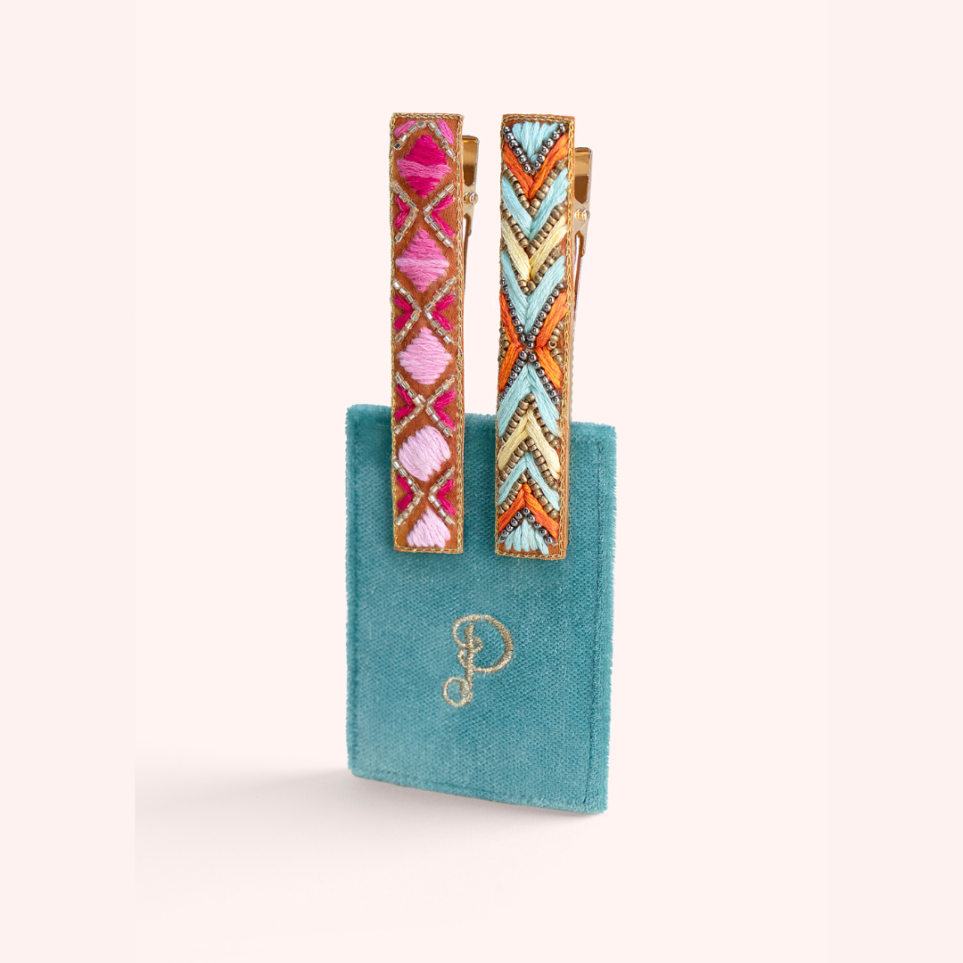 Embroidered Bar Hair Clips