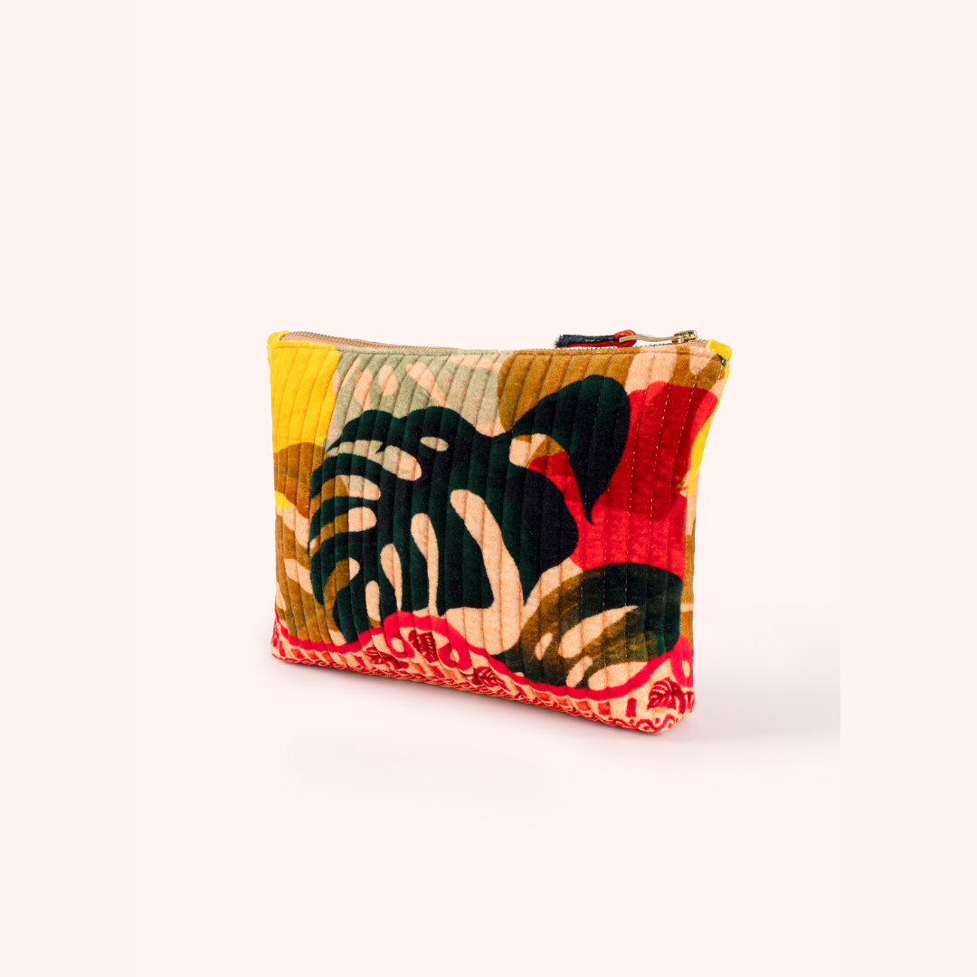 Quilted Velvet Zip Pouch