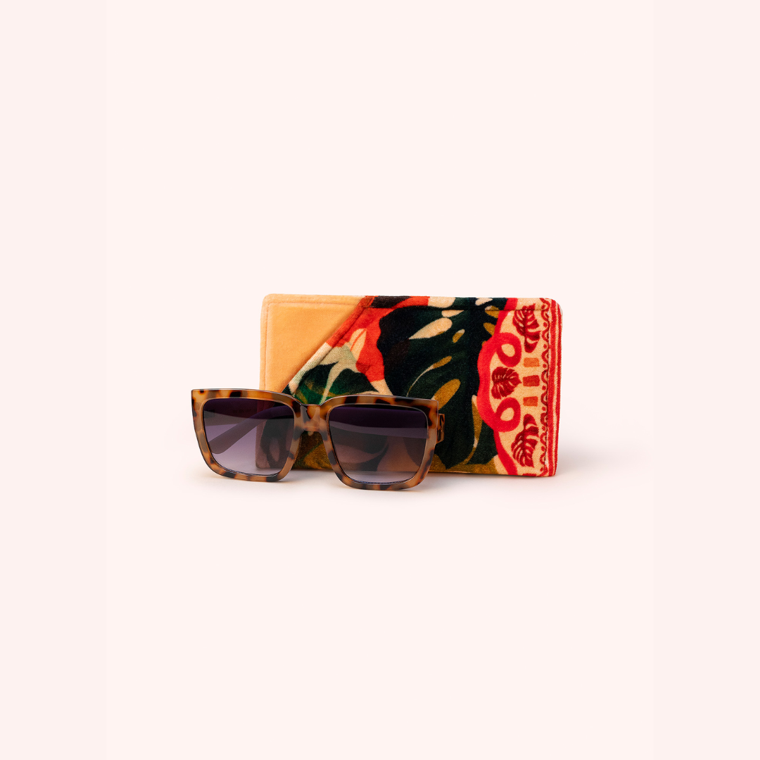 Velvet Sunglasses Pouch - Exotic Leaves