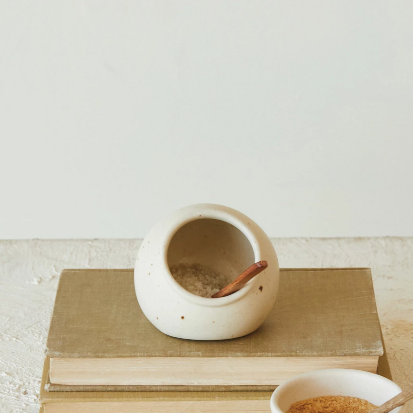 Stoneware Salt Cellar with Mango Wood Spoon