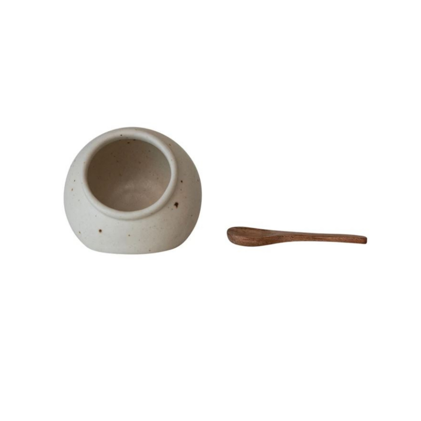 Stoneware Salt Cellar with Mango Wood Spoon