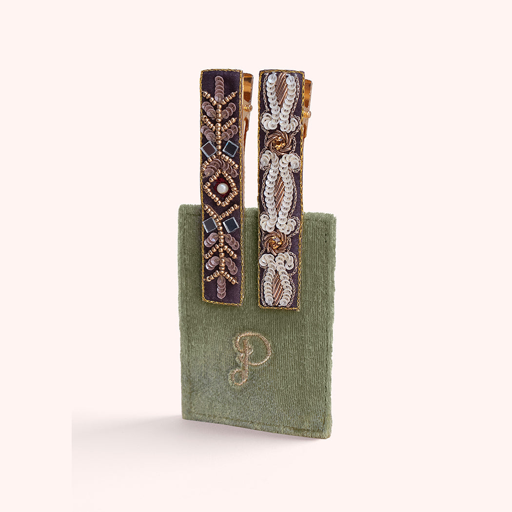 Embroidered Bar Hair Clips