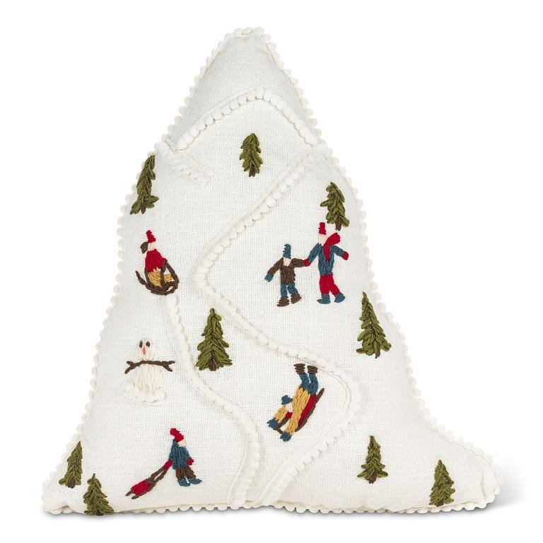 Ski Scene Tree Shaped Throw Pillow