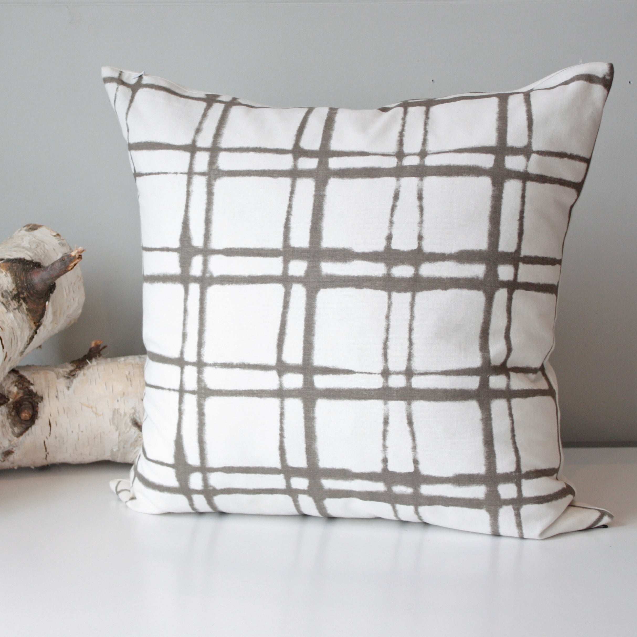 Simple Cream and Brown Plaid Throw Pillow