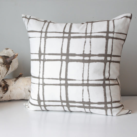 Simple Cream and Brown Plaid Throw Pillow