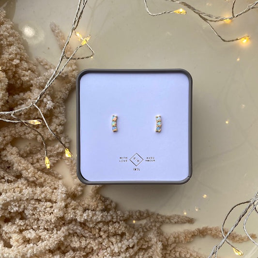 Three Sisters Opal Gold Stud Earrings