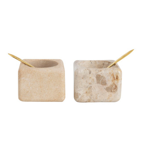 Square Marble Pot with Brass Spoon