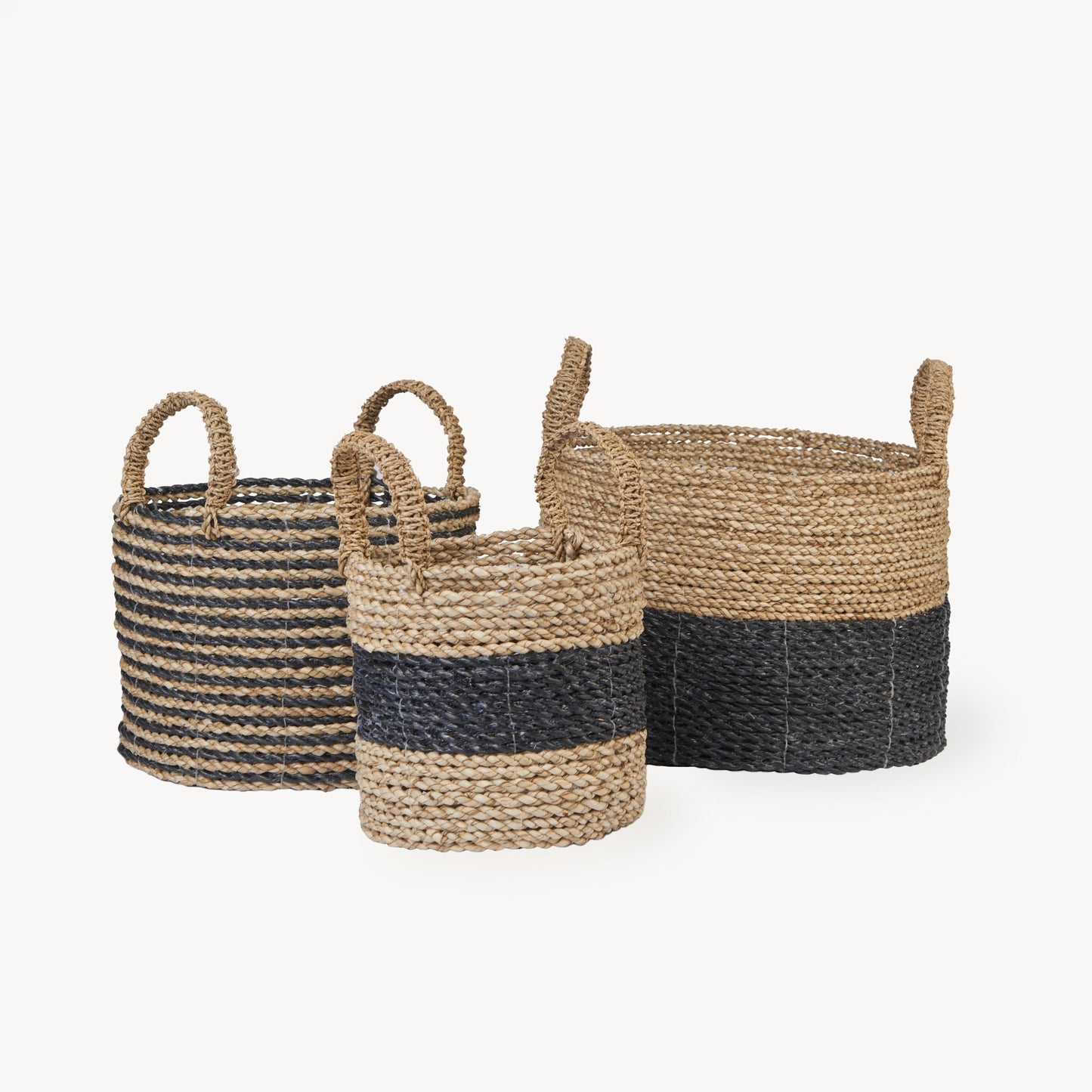 Handled Woven Baskets - Black/Natural
