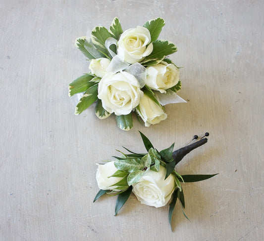 Corsage + Boutonniere - White